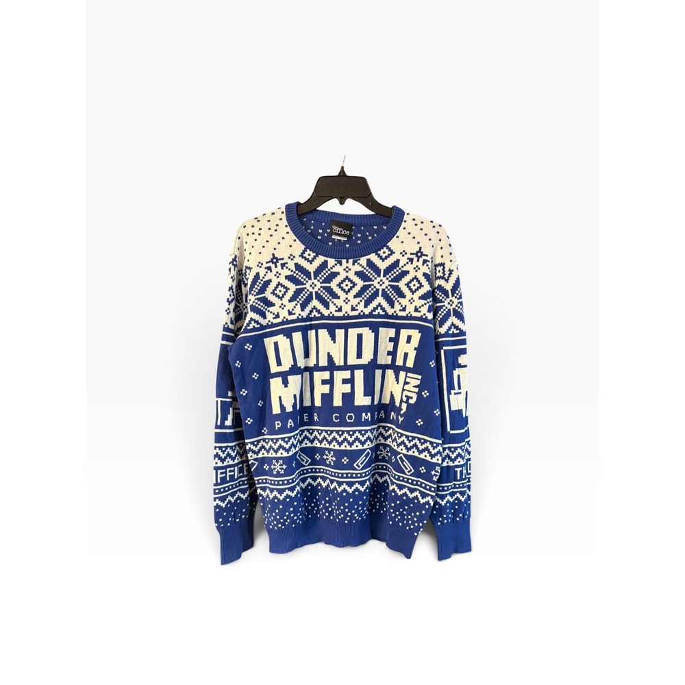 The Office Dunder Mifflin Ugly Christmas Sweater BoxLunch Blue Fair Isle Mens L